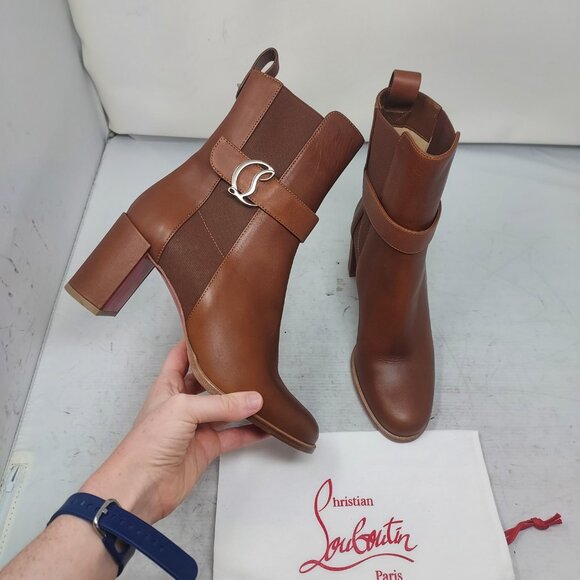 Christian Louboutin Brown Leather CL Chelsea Heel Boot - Picture 1 of 13